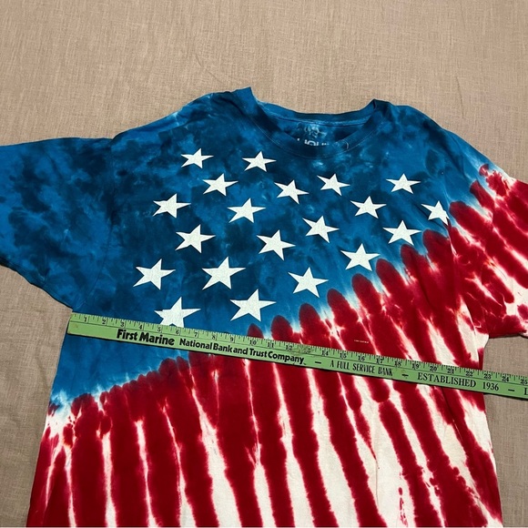 Vintage 2002 Liquid Blue Red White Blue Tie Dye American Flag Tee Size XXL - Picture 5 of 6